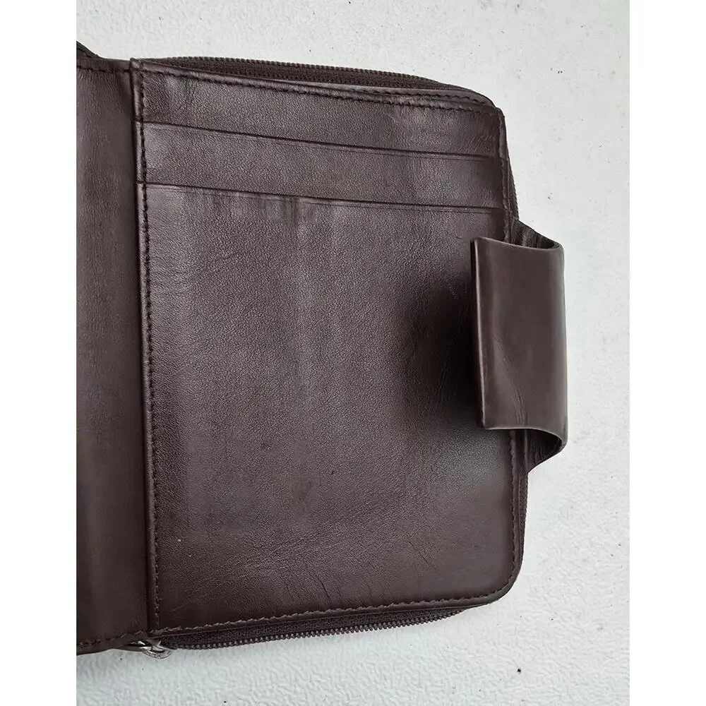 Mandarina Duck Bifold Zip Accordion Wallet Calfskin Leather Brown MD38
